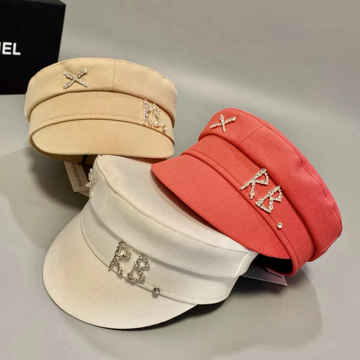 USPOP Cotton and Linen Rhinestone Letter Newsboy Caps Women Flat Militray Caps cotton newsboy cap