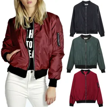 

Women's Ladies Jacket Flight Coat Zip Up Biker Casual Loose Tops Clothes Outwear Sports