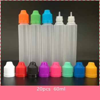 

20pcs 60ml Empty Plastic Eliquid juice Bottle Long Style Pen Shape Dropper Bottle with Childproof Caps Long Fine Tips C_001