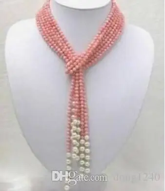 

Wholesale beautiful 1 strands 50 inch coral pink freshwater pearl necklace