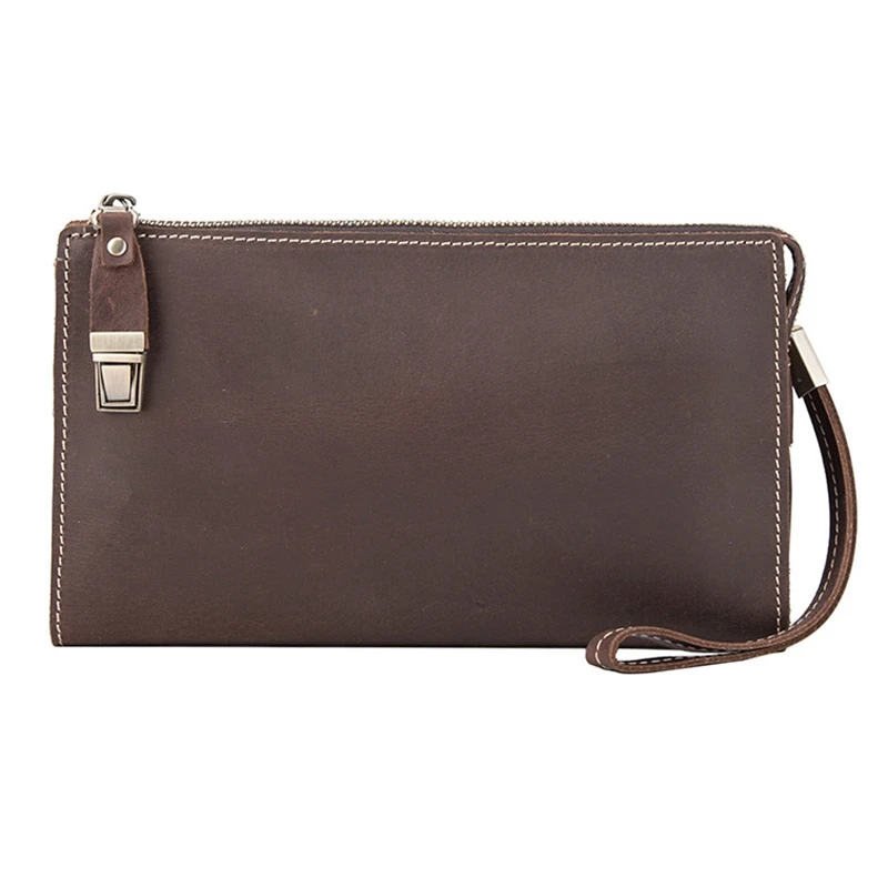 

Handmade Leather Wallet Long Wallet Retro Men's Handbag Leather Large Capacity Zipper Wallet Organiz