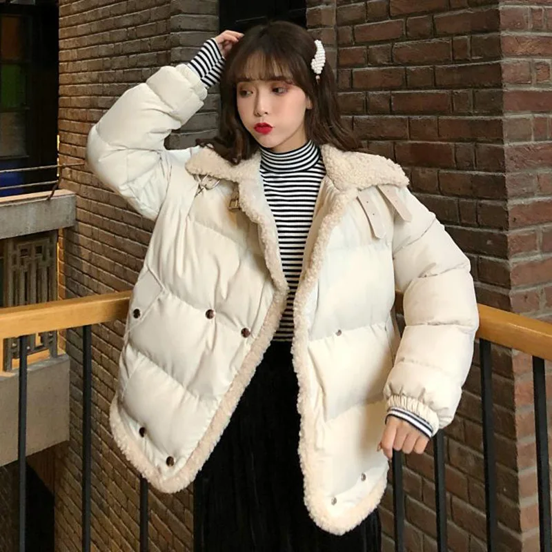 

Lambs Wool Joint Cotton-padded Clothes Winter WOMEN'S Dress 2019 New Style Thick Warm Coat Students Casual Loose-Fit down Coat