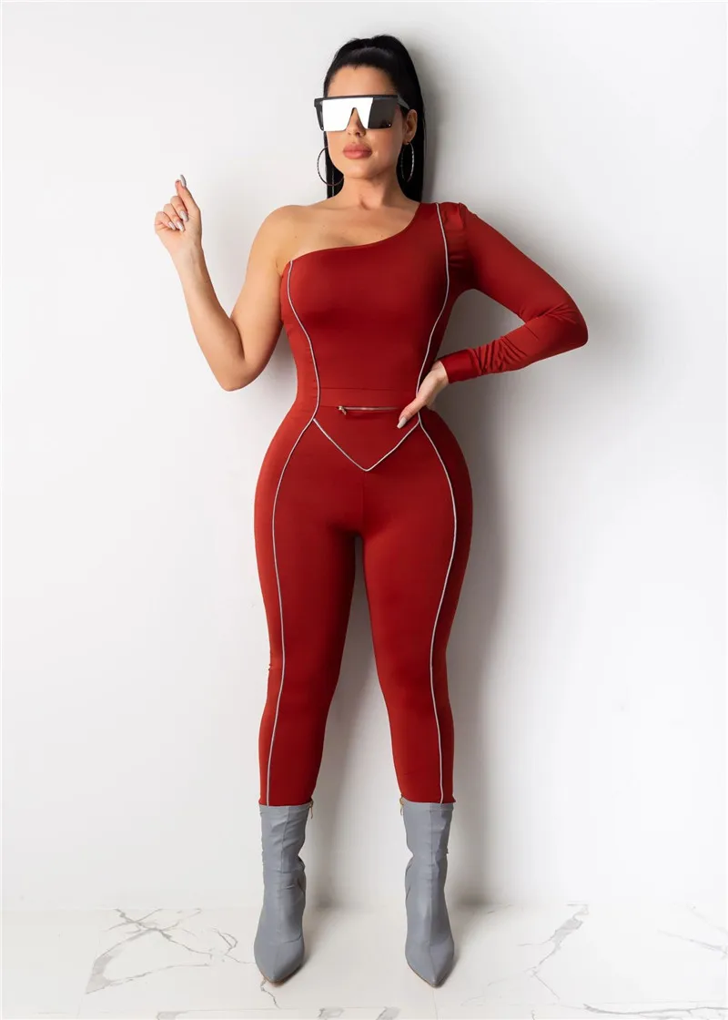 Adogirl Reflective Straps One Shoulder Bandage Jumpsuit Women Sexy Long Sleeve Skinny Romper Night Version Tracksuit Romper Adogirl Reflective Straps One Shoulder Bandage Jumpsuit Women Sexy Long Sleeve Skinny Romper Night Version Tracksuit Romper