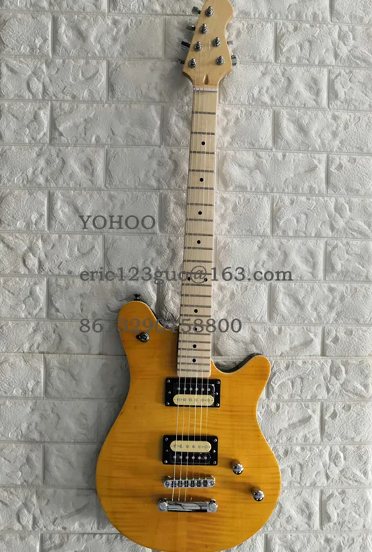 Высокое качество на заказ Желтая гитара ra Пламя клен musicman гитара HH звукосниматели электрогитара, индивидуальные! paypal доступны! M-2