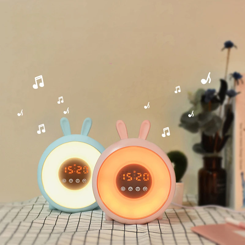 Bedroom LED Alarm Clocks Cartoon Sunrise Wake Up Lamp Student Sleeping Bedside Touch Alarm Clock