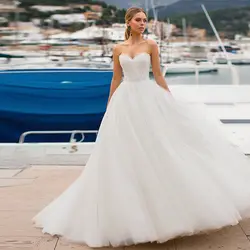 Тюлевые Свадебные платья 2020 Vestido Casamento аппликация бисером, жемчужины возлюбленной шеи на шнуровке свадебные платья