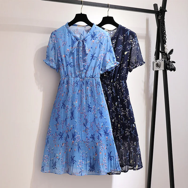 

300 of Fat Mm Large Size Dress 2019 Summer Size of Clothes Floral Printed Dress Slimming Chiffon Floral Skirt