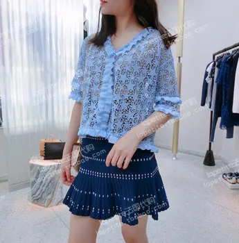 

Summer Sweet Dream Stars Hollow Out V Collar Lotus Leaf Edge Shirt Top 7385 Lose Money Qing
