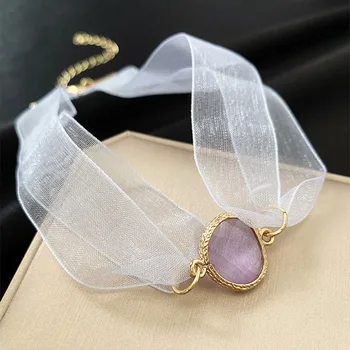 

New Elegant Baroque Style Lace Short Choker Necklace For Women Students Fashion Crystal Voile Pendants Party Jewelry