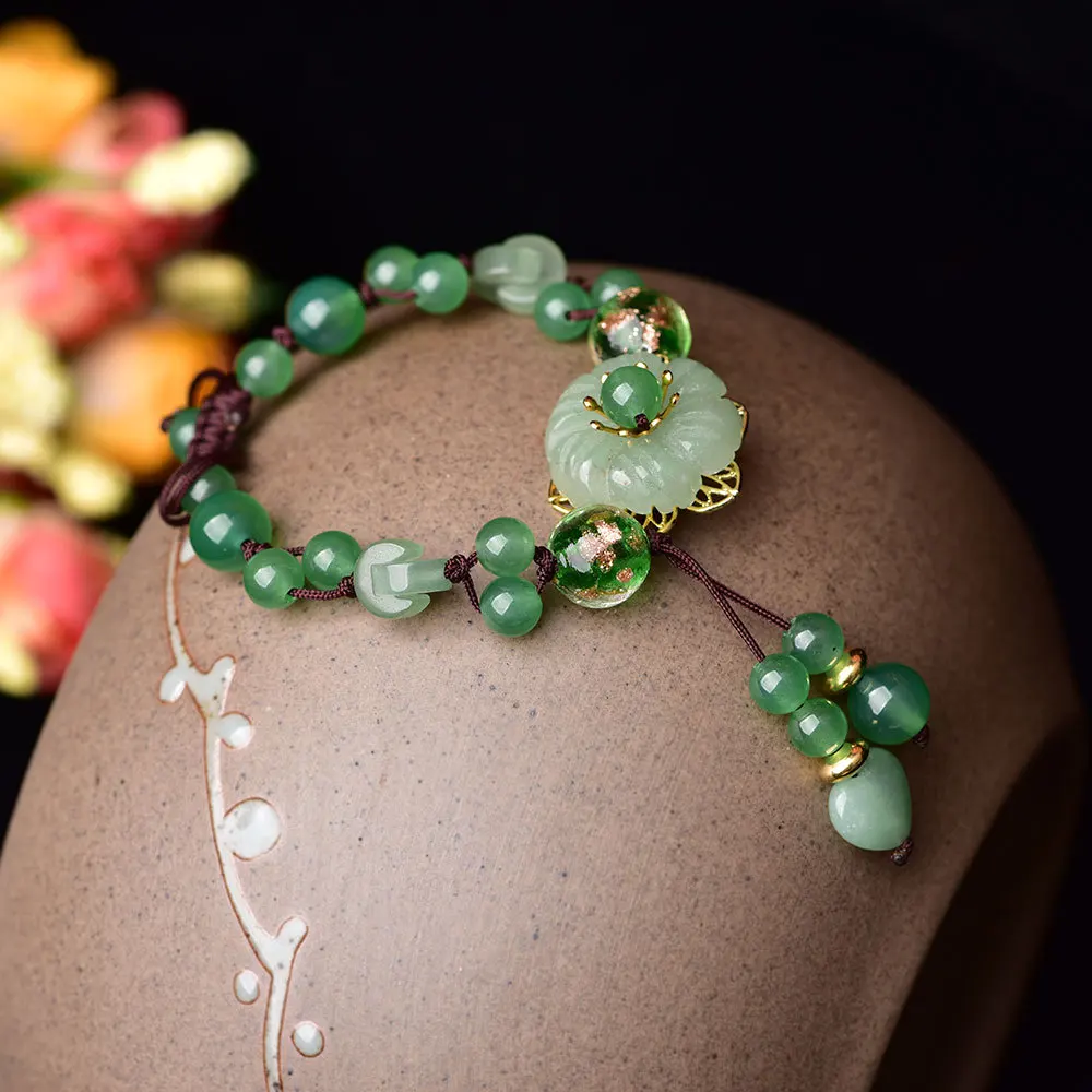 Китайский стиль индивидуальность Ретро ручной браслеты с орнаментами свежий цветной глазурью зеленый кристалл браслет женские модные ювелирные изделия