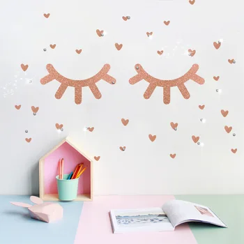 

Ins Style Cute Cartoon Eyelash Wall Stickers Sparkling Crystals Art Decals for Kids Rooms Bedroom Living Room Home Decor BDWS046