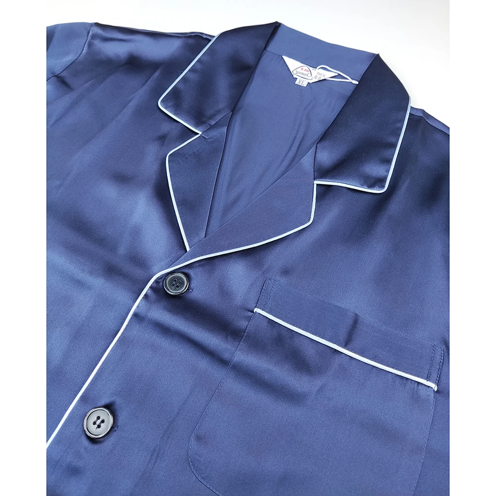 Men Real Silk Pajamas Set Sleepwear Loungewear Long Sleeve Button Down PJ with Pocket Luxury 19 Momme