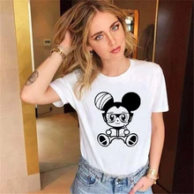 

Harajuku Wind Hollowed Out Mickey Mouse Pattern Women T-shirts Black White Female Tshirts Summer Fashion Girls Clothes Transport