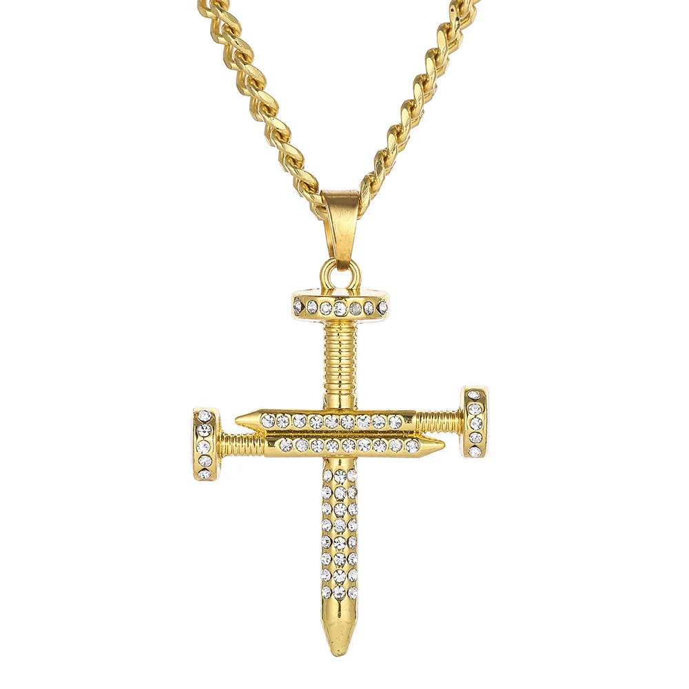 

Iced Out Bling Bling Nail Cross Pendant Necklace Mirco Pave Prong Setting Men Women Female Male Fashion Hip Hop Jewelry BP140