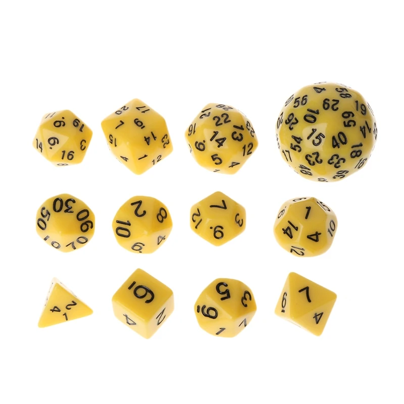 Yellow 12 шт./компл. многогранные кубики D4 D6 D8 D10 D12 D20 D24 D30 D60 подземелий - Цвет: Yellow