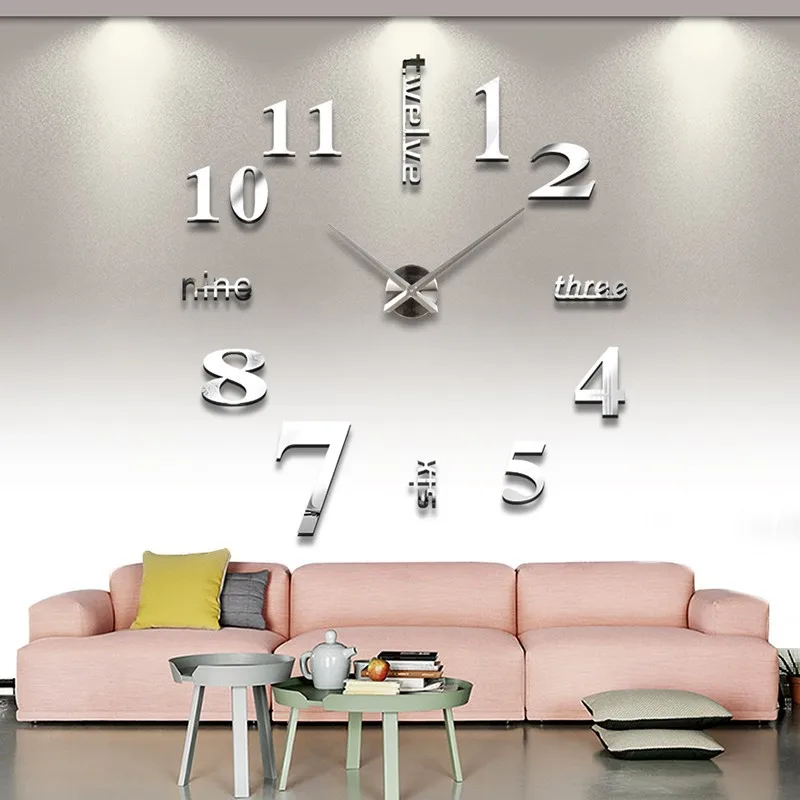 1 от имени ультра большой размер 130CMdiy настенные часы 3D с цифрами часы наклеиваются на стену
