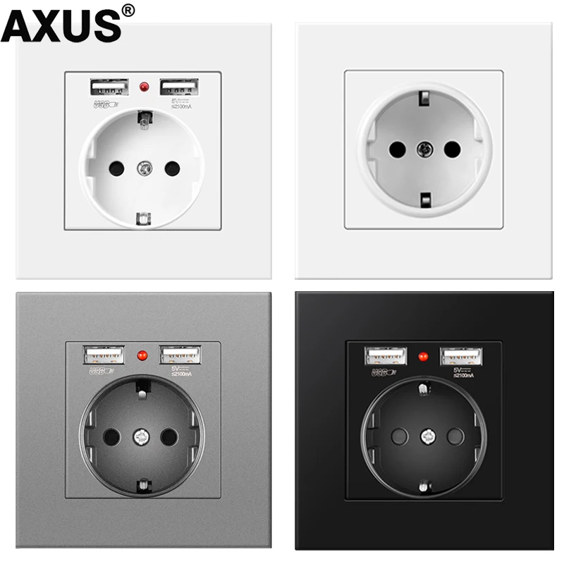 Розетка сетевая AXUS с двумя USB-портами 5 В 2 А со светодиодным индикатором |