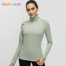 Цветной эластичный спортивный свитер для тренировок из нежной ткани, женские топы с воротником-стойкой, облегающие спортивные рубашки с длинными рукавами для йоги