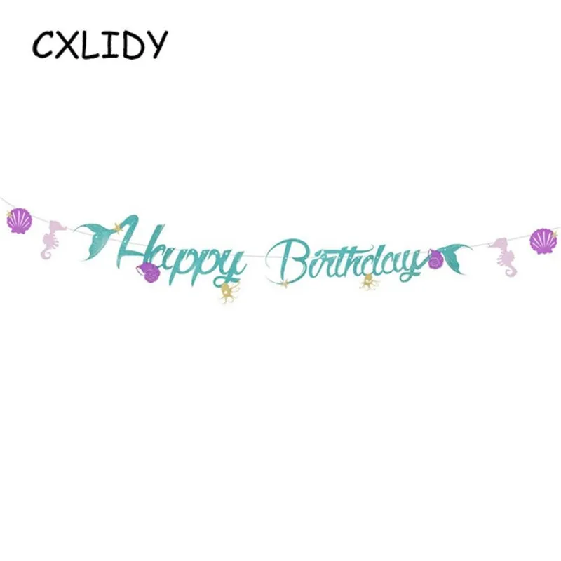happy birthday1 Вечерние столовые приборы в форме русалки для дня рождения скатерть с русалкой вечерние воздушные шары в форме хвоста русалки - Цвет: happy birthday1