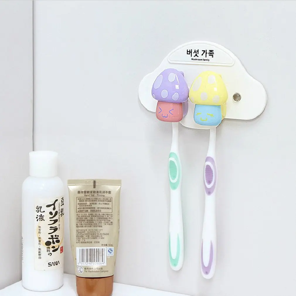 Милая мультяшная настенная подставка для зубных щеток с грибами, семейный набор, креативная Пылезащитная коробка для хранения в ванной