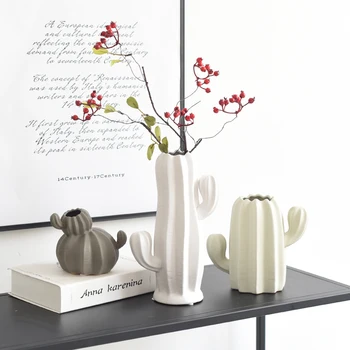 

Decorative Cactus Vases Decoration Home Modern Porcelain Vase for Flowershandmade Ceramic Art Dining Table Vase Room Flower Pot