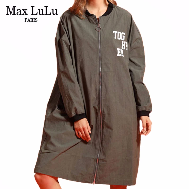 Max LuLu Новая корейская модная Осенняя шикарная одежда Дамский винтажный Тренч женские длинные пальто на молнии Повседневная ветровка с принтом