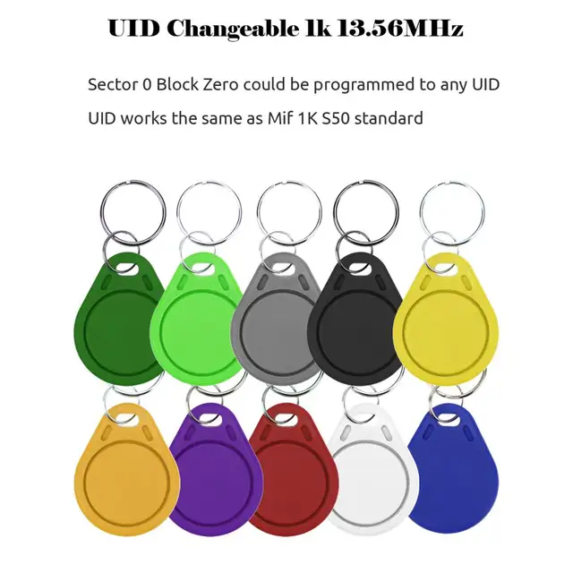 100pcs UID Fob 13.56MHz Block 0 Sector Writable IC Card Clone Changeable Smart Keyfobs Key Tags Card 1K S50 RFID Access Control 2