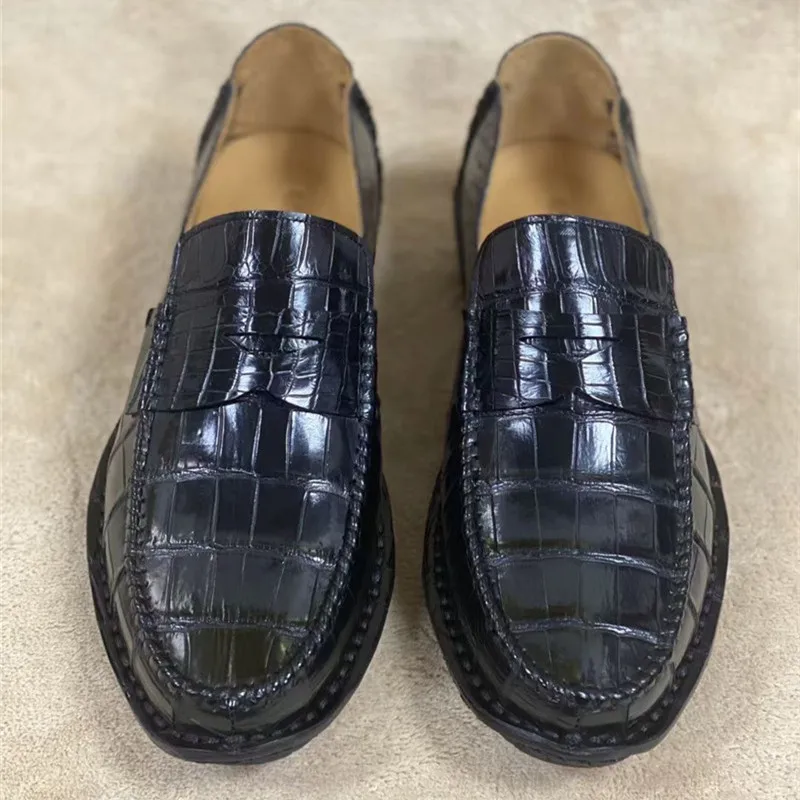 

Authentic Real True Crocodile Skin Male Casual Soft Black Moccasins Shoes Genuine Alligator Leather Men's Slip-on Walking Flats