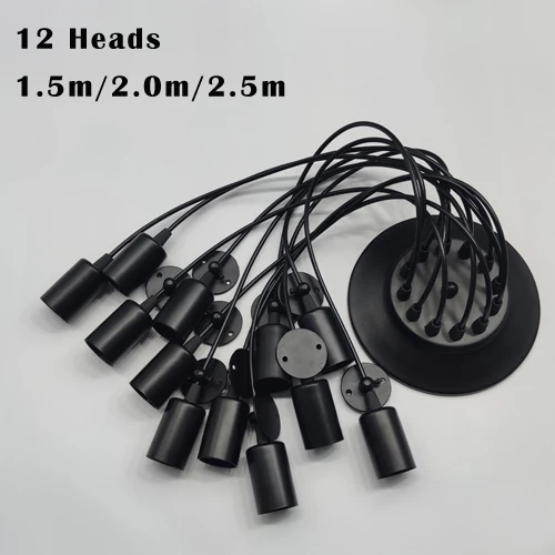 DIY Vintage Black Cord Multiple Light Sources Simple Pendant Lamp Dining Room Coffee 1-2m Wire Spider Pendant Lights 12 Heads