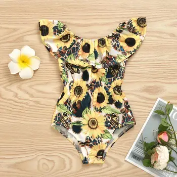 

2020 Summer Infant Baby Girl Swimwear Sunflower printed Bikini Swimming Clothes 12M-4T