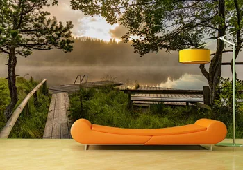 

Custom Wallpaper Murals Large Wall Sunset Lakeside Wall Mural Wall Stickers De Parede 3D Wallpaper For Walls