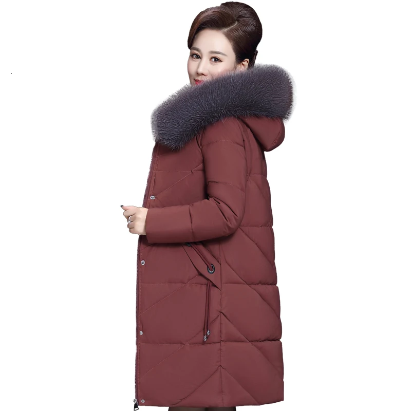 

7X Plus Size New Long Parkas Womens Winter Jacket Thick Cotton Padded Warm Fur Hooded Coat Female Solid Color Outwear