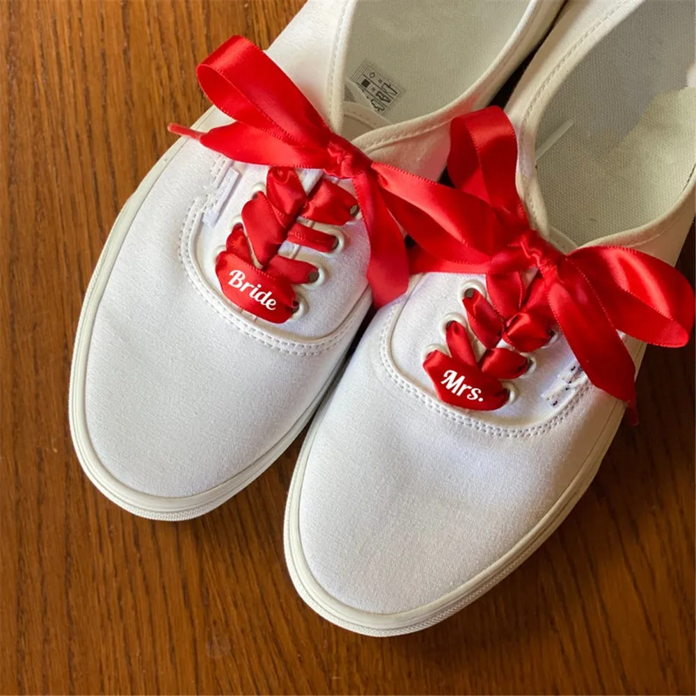 Personalized Bridal Name Wedding Shoelaces 2CM Wide Text Satin Ribbon Sneaker Sport Shoes Lace Wedding Bridal Gift