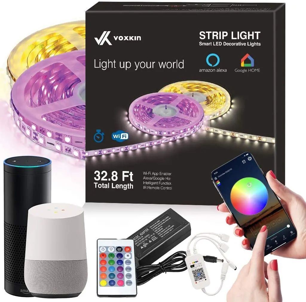 

LED Strip Lights WiFi WirelessRGB Smart Phone Controlled 32.8ft Strip Light Kit 5050 RGB Lights with Magic Home Pro APP