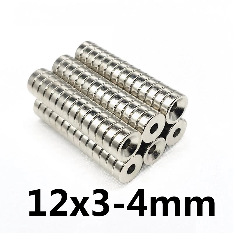 

500/1000/1500pcs 12x3 Hole 4mm Super Strong Ring Loop Countersunk Magnet Rare Earth Neo Neodymium Magnets Cylinder 12*3-4mm