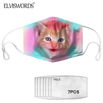 

ELVISWORDS Kawaii Dogs Cats Face Print Women Mouth Mask WIth 7 pcs PM 2.5 Mask Filter for Kids Adults Mouth-Muffle Masque