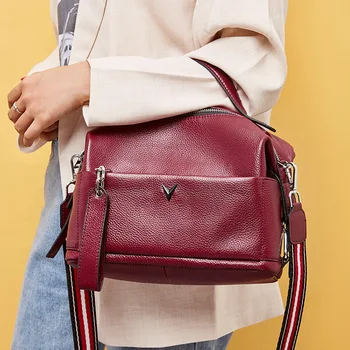 

Wmnuo Bags Women's Tote 100% Genuine Leather Soft Handbag For Girls Ladies Korean Crossbody Bags Female Two Shoulder Strap