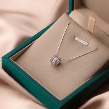 

fashion Authentic 100% REAL. 925 Sterling Silver fINE Jewelry zircon Lucky Circle Tube geometric pendant Necklace GTLx2094