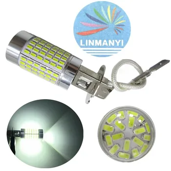 

2PCS H3 144SMD 3014 Chip Bright White H3 6500k 1440lm LED headlights Bulbs Reflector Mirror Design Car Fog Lights Auto DRL Bulbs