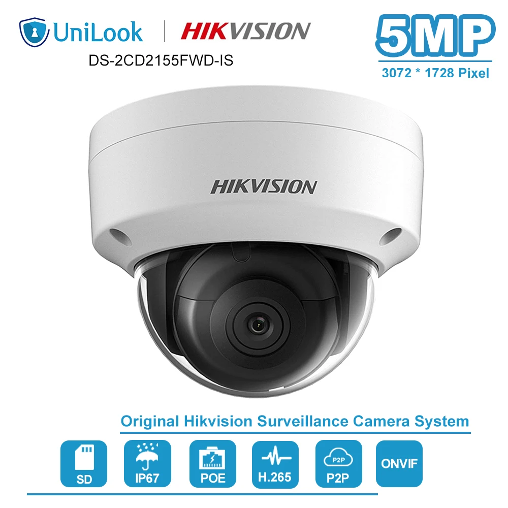 Hikvision 5MP ИК стационарная купольная HD IP Камера PoE Onvif дома/наружного