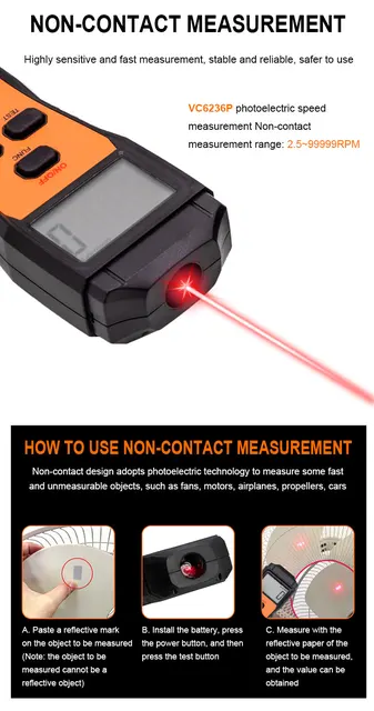 Photo Tachometer Digital Tachometer Non-Contact Laser Photo Gun RPM ...