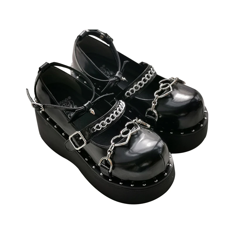 

Japan Harajuku Punk Lolita Shoes Heart Chain Platform Mary Jane Pumps