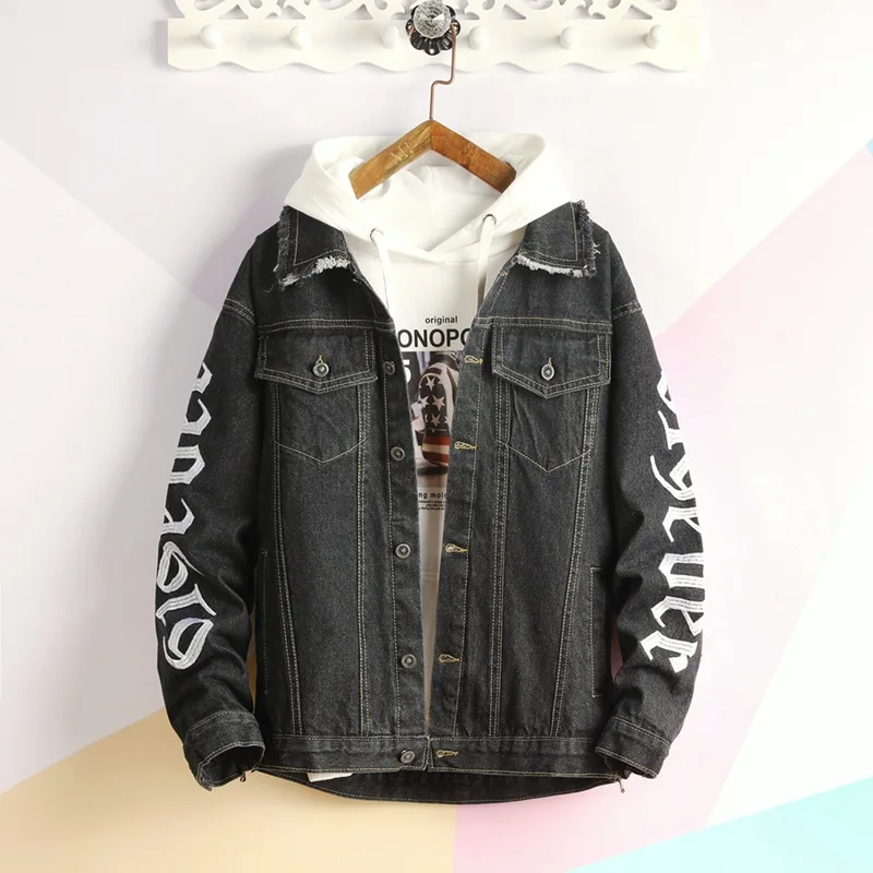 

2019 Spring And Autumn New Style Men'S Wear Printed Burrs Jeans Coat Occident Fashion Jacket Jk888