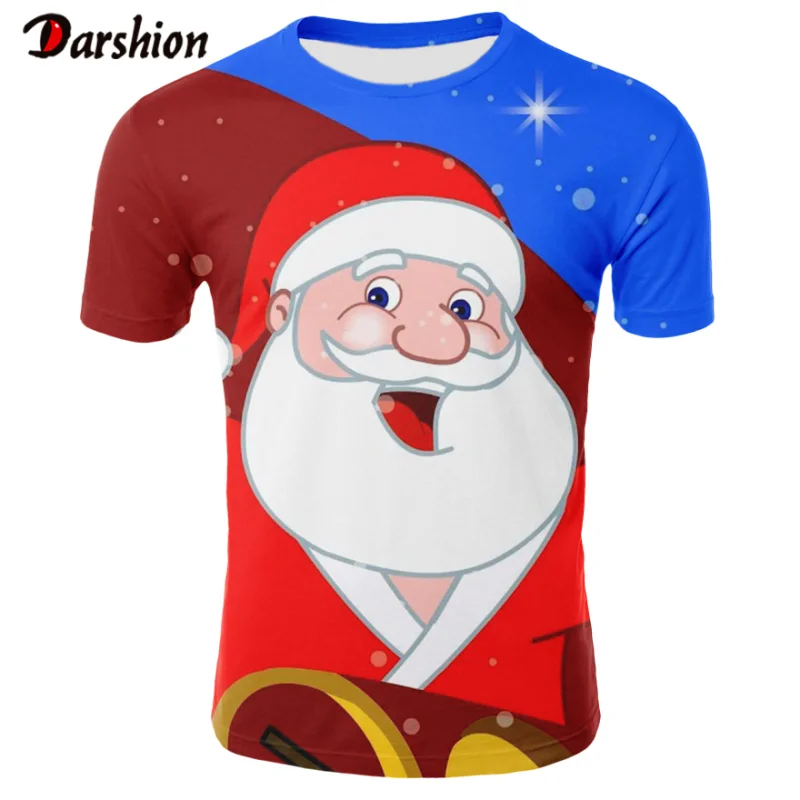 

Man's TShirt Cute Cartoon Laughing Santa Claus Red Blue Round Neck T-shirt Trendy Christmas Men's Casual Clothing