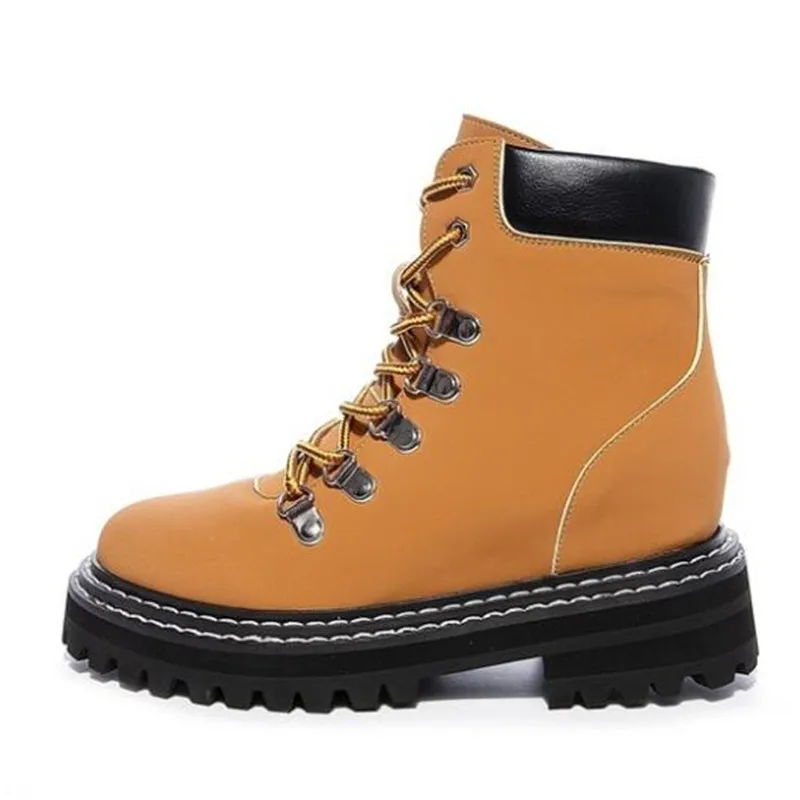 

2019 New Lace-up Autumn Boots Martin Boots Matte Cowhide Short Boots High Heel Non-slip Women Shoes Boots Yellow Black