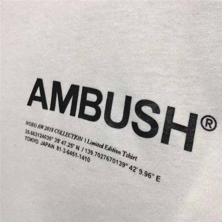 Футболка с надписью «AMBUSH», качественная Однотонная футболка с принтом в виде букв 1:1, хлопковые футболки в стиле хип-хоп, уличная одежда