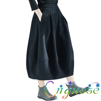 

Plus size 2019 Autumn And Winter Casual Vintage Black Corduroy Bud Lantern Maxi Female Midi Japanese Skirt women / skirts womens