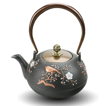 

1.2L Cast Iron Teapot Kungfu Tea Single Teapot with Filter Cover Traditional Chinese Tea Set Blooming Tea Handmade Iron Kettle