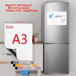 Tableau blanc magnétique souple format A3 pour réfrigérateur, tableau blanc pour effacement à sec des Messages, dessin de notes, pratique, écriture, autocollants muraux 