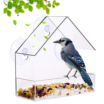 

Acrylic Transparent Bird Feeder Window Viewing Bird Feeders Tray Birdhouse Suction Cup Mount House Type Feeder 15x7x16cm